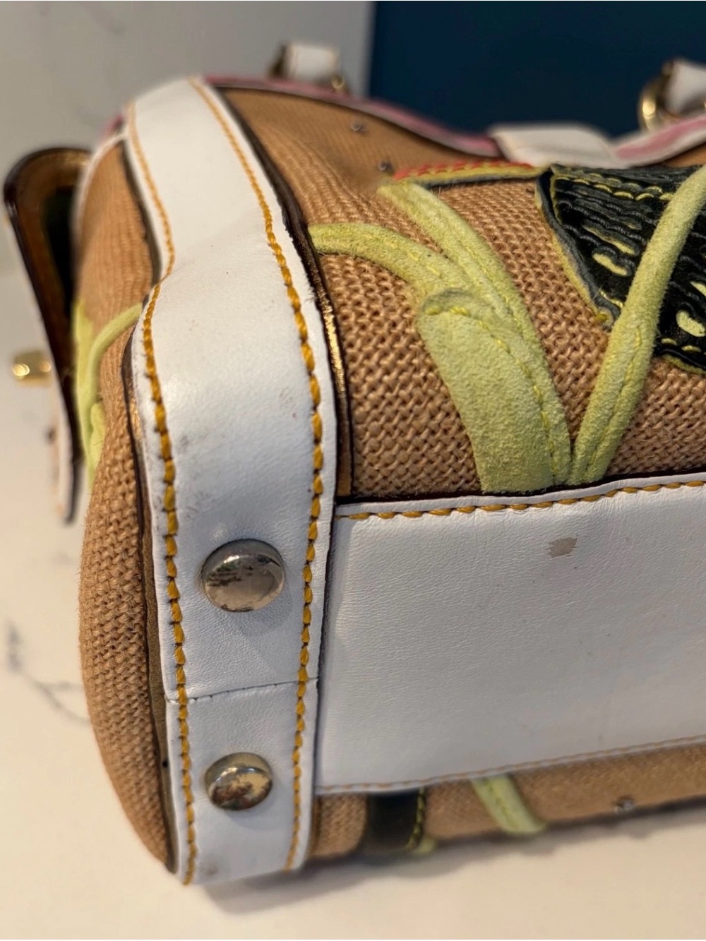 Coach Limited Edition Satchel Tropical Leaf Ladybug Appliqué Vintage RARE - Picture 13 of 14